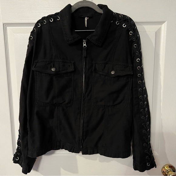 Free People Faye Cotton Military Lace-Up Jacket, GUC Size Small Color Bl… - Picture 2 of 8